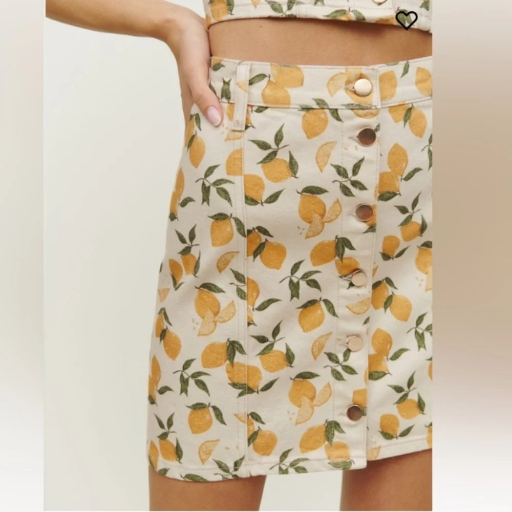 Reformation Cream Mini Skirt with Yellow Citrus Print